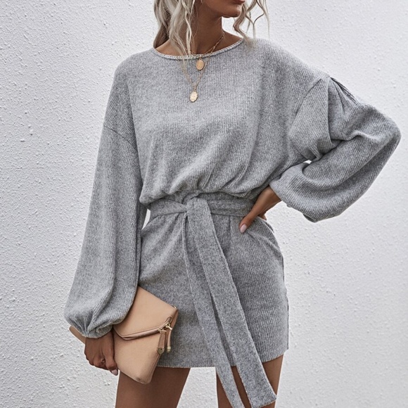 H. GREY waist tie wide sleeve mini dress - Picture 7 of 7